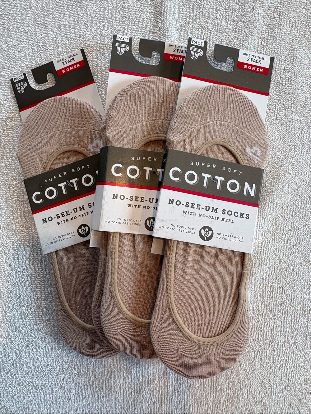 Pact Nude No Show Socks 6 Pair Organic Cotton One Size NWT